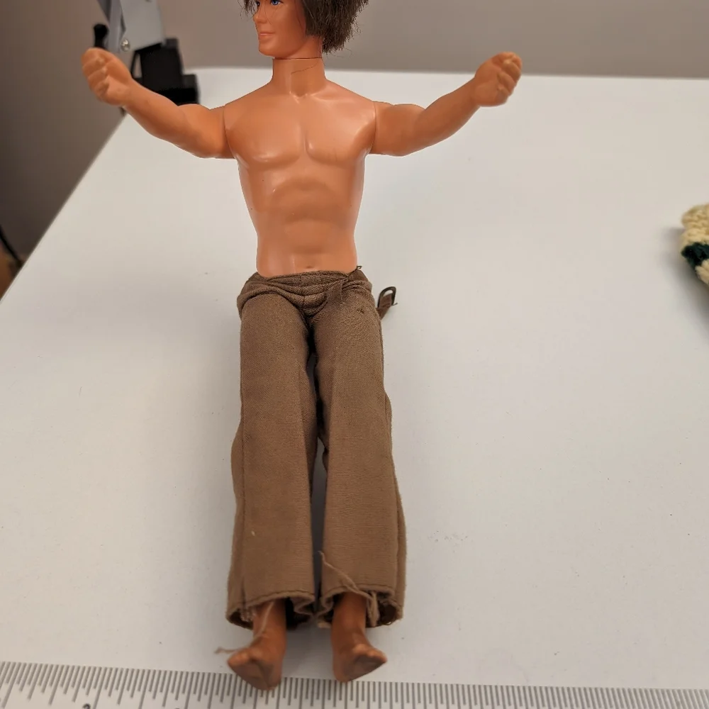 Vintage Ken Doll Rooted Dark Brown Hair Blue Eyes, 1968 with hand knit sweater